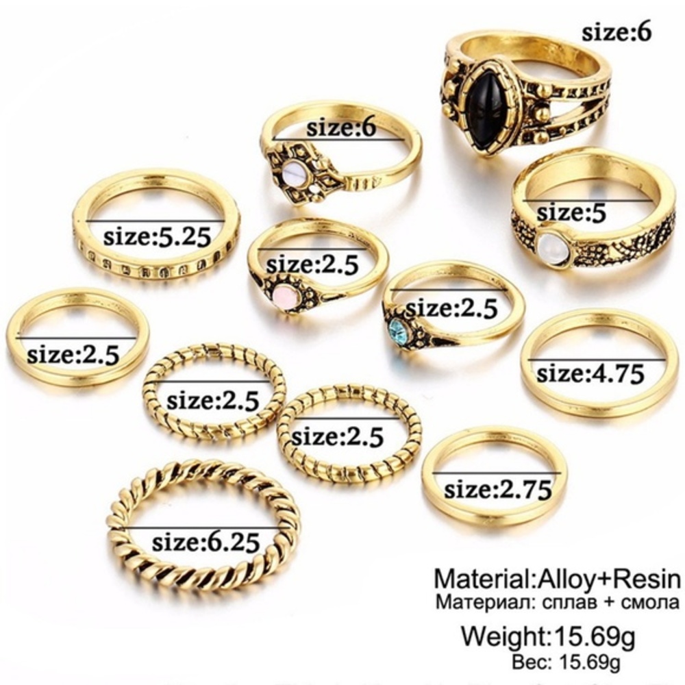 Antique Gold Gypsy 12 Set Stackable Rings - Picture 3 of 3